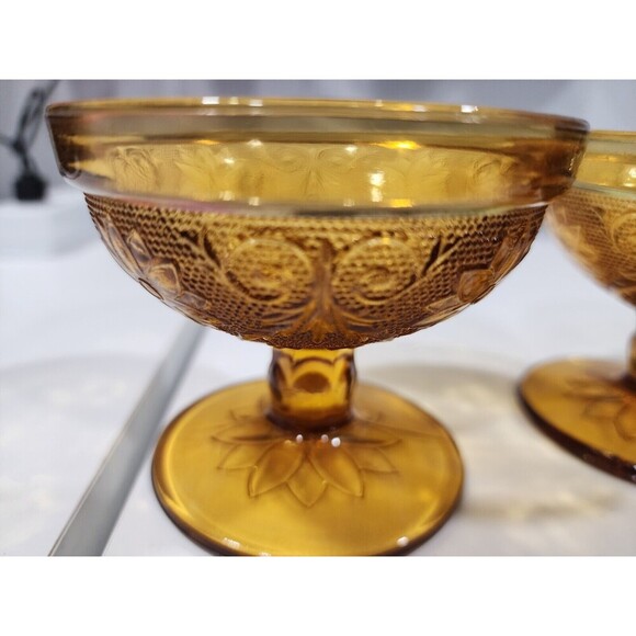 Depression Glass Indian Tiara Amber glass Desert Dishes Set Of 3 Grannycore - Picture 3 of 5